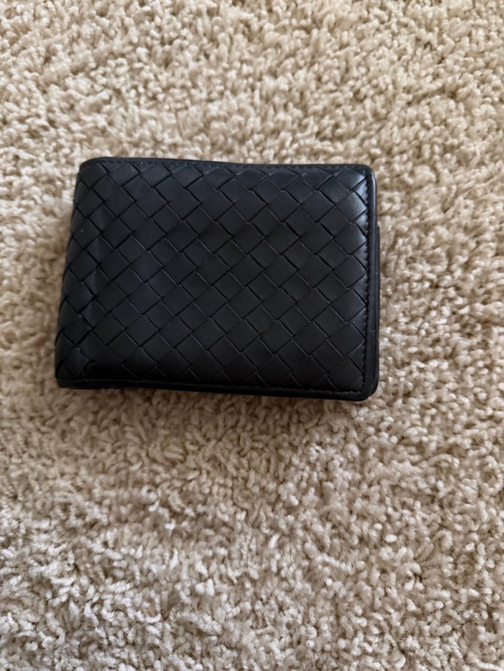 Bottega veneta Black Woven Leather Men's Bifold Wallet